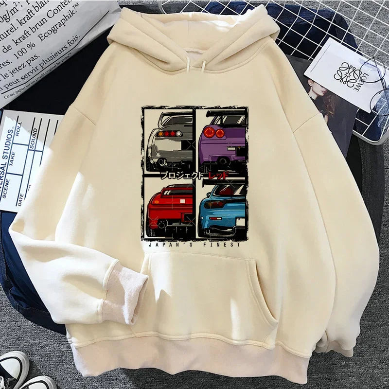 Jdm مطبوعة هودي رجالي_نسائي كاجوال عصري قميص بقبعة نسائي y2k أكمام طويلة بلوفرات ملابس للجنسين