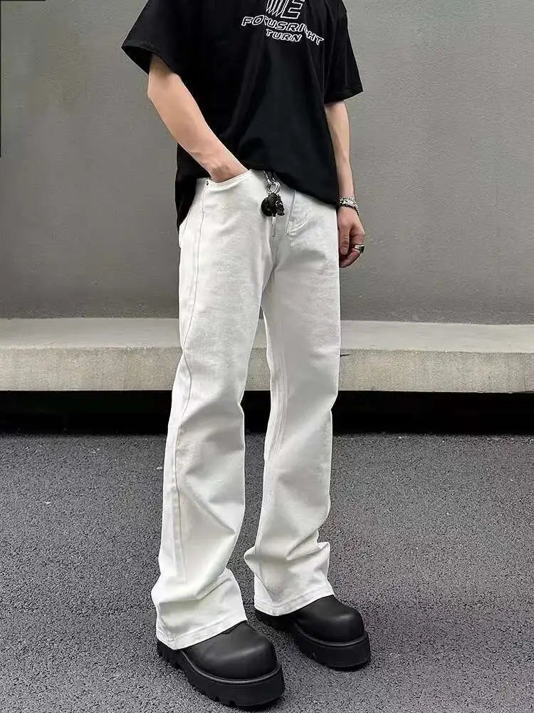 American Y2K Men's Jeans New Micro Flared Denim Pants Slim Fit Solid Color High Street Stylish Male Casual Trousers