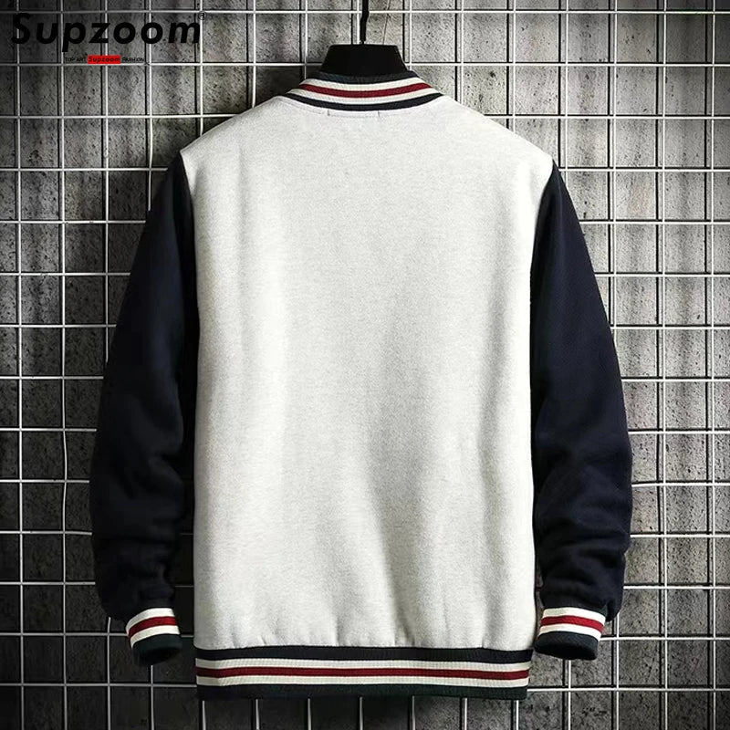 New Arrival Fashion Fleece Casual Baseball Uniform Cotton Spliced Regular Rib Sleeve Brand Clothing Bomber Jacket Men