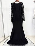 HIGH STREET Newest Fashion 2026 Designer Party Vestido Women's Spliced Mesh Diamonds Beaded Long Sleeved Maxi Long Dress