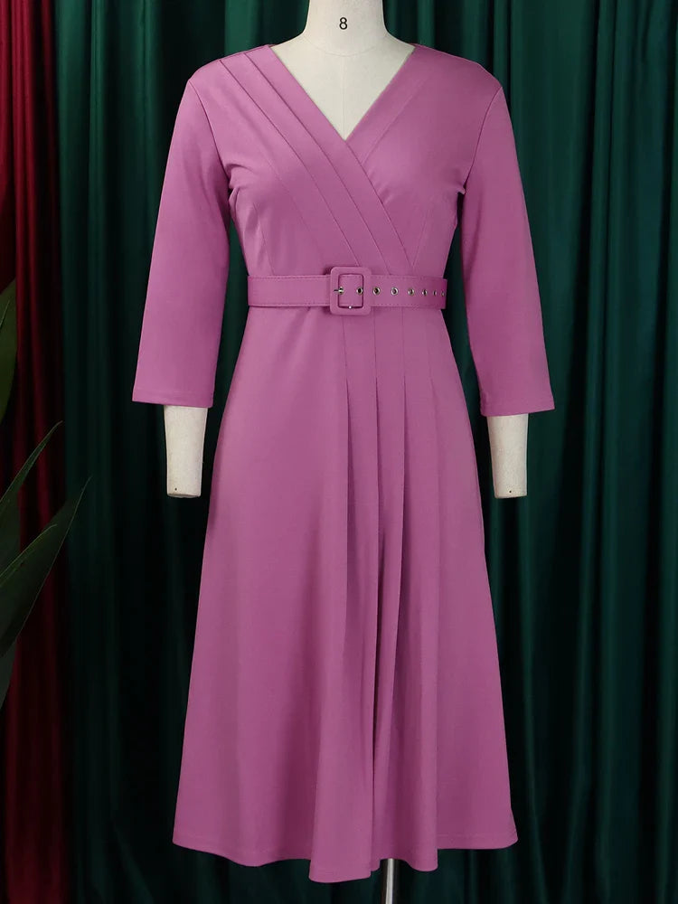 V Neck Plus Size Long Dress Women Long Sleeve