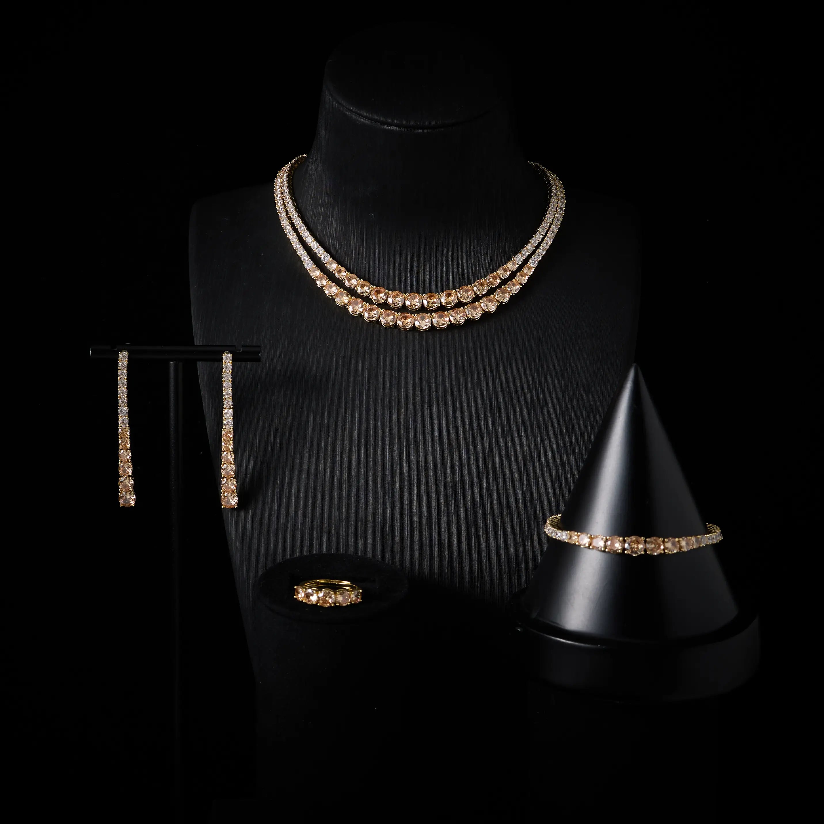 Trendy Jewelry Set for Women Layer Tennis chain Necklace Set Cubic Zircon Wedding Engagement Jewellery Accessories