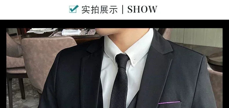 S-8XL (Blazer+ Vest + Pants) Men's fashion casual outdoor gentleman business wedding slim-fit formal British style wedding suit