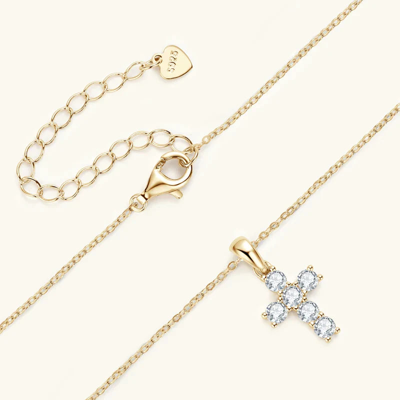 Certified Moissanite Cross Pendant Necklace Original S925 Sliver O-Chain Plated 14k Gold Necklaces for Women Fine Jewelry