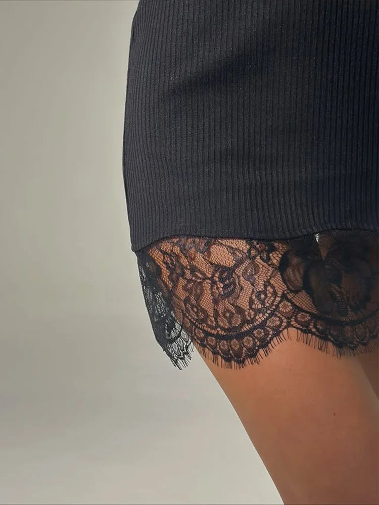 Lace Patchwork Camisoles Solid Sexy Club Women Dresses Fashion Skinny Hip Wrap Female Outfits Fitness Regular Casual