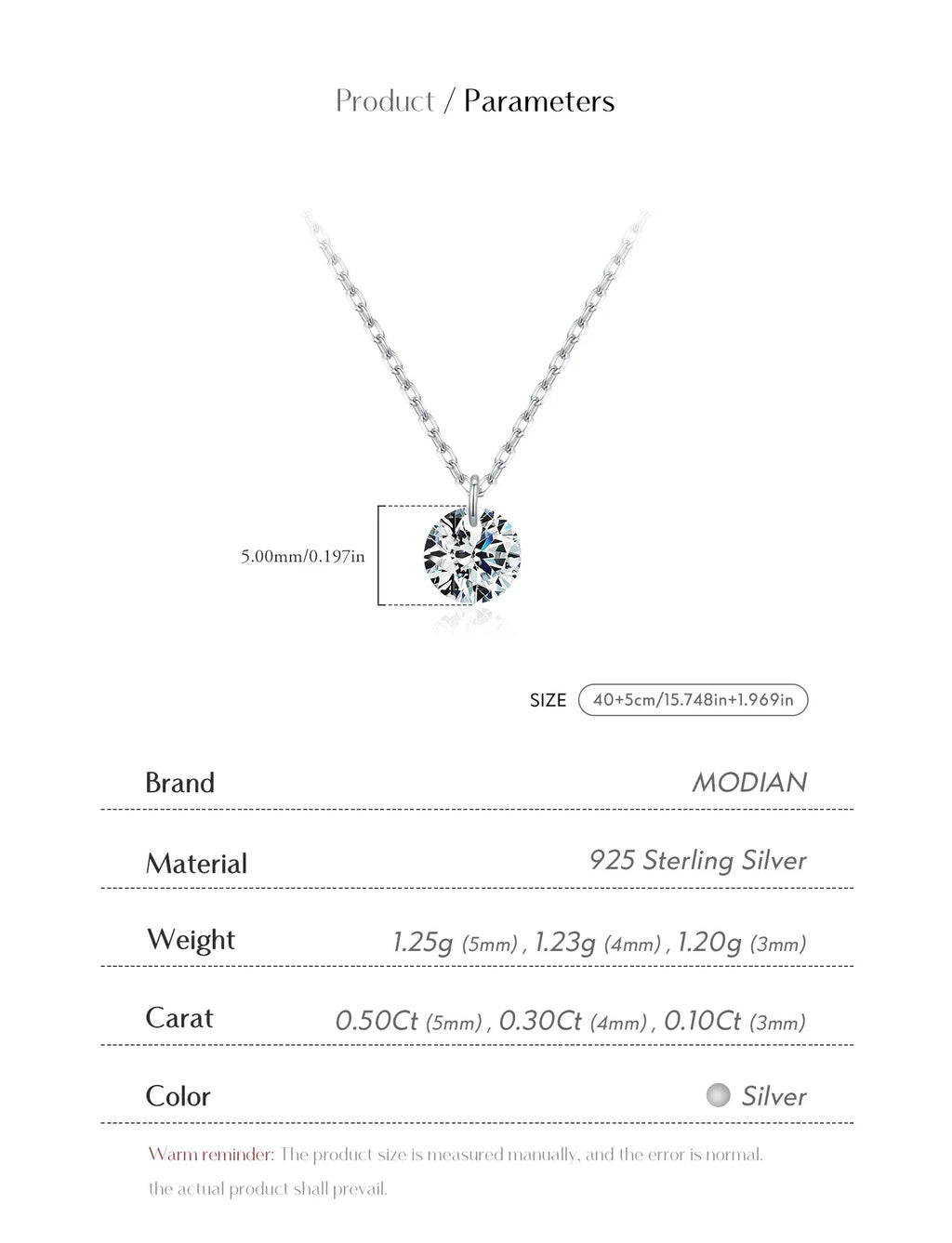 0.1CT/0.3CT/0.5CT VVS1 Clarity Moissanite 925 Sterling Silver Classic Round Pendant Necklace For Women Fine Jewelry