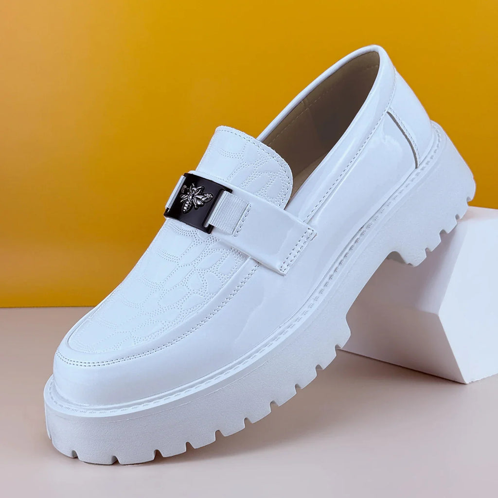 2026 Fashion Bee Design Men's Leather Shoes Thick Sole Luxury  Slip On Loafers Comfort Fashio Business Party Formal Dress Shoes