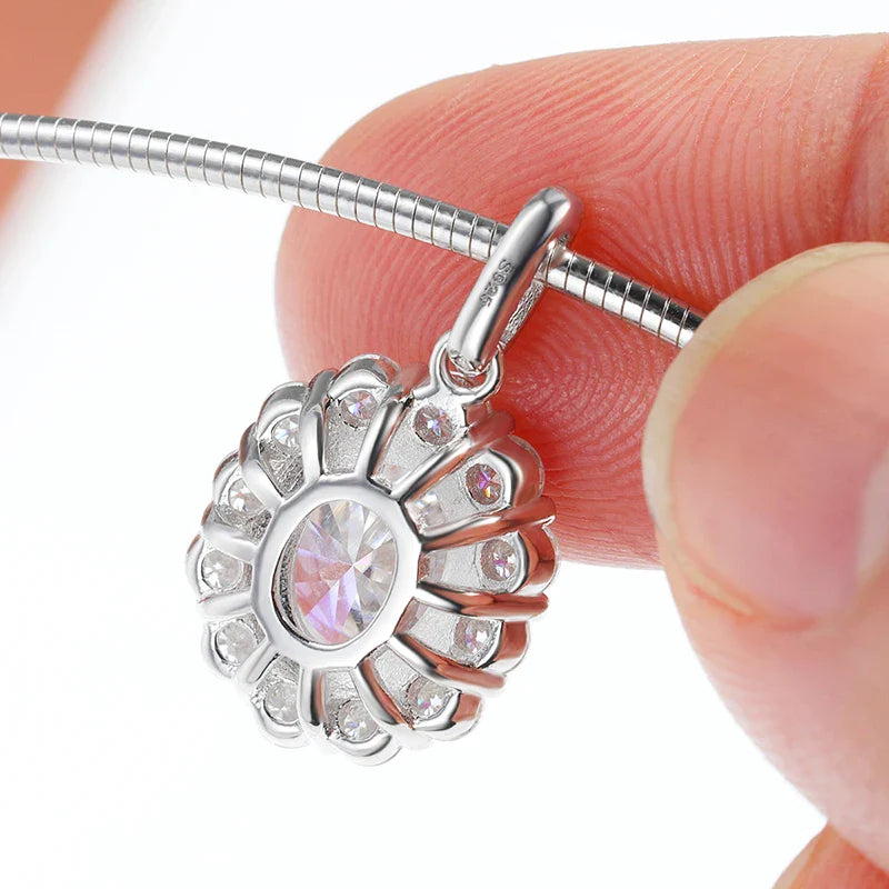 Oval Cut 7*9MM Flowers Full Moissanite Necklace Pendant for Women Lab Diamond 1.5mm Chain Pure 925 Silver Fine Jewelry