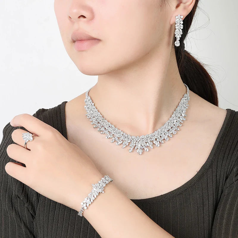Jewelry Sets Bridal Zirconia For Women Party Luxury Necklace Bracelet Earringa Rings Wedding BN8132 Birthday Gift