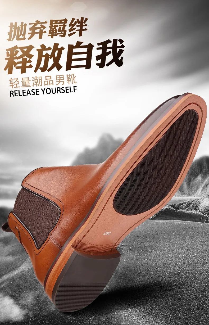 Brand Men's Chelsea Boots Genuine Cow Leather Handmade Boot Shoes Work Shoes For Formal Dress Wedding Business Party New