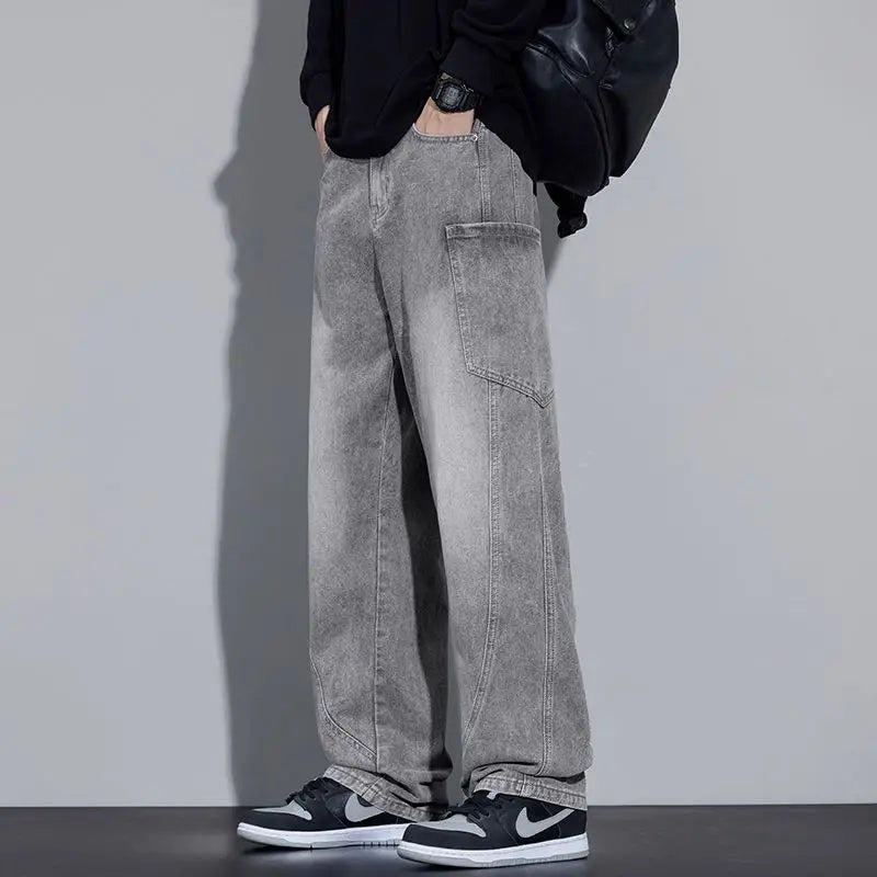 Men's Autumn and Winter New American Style Trendy Jeans with Straight Pockets and Versatile Blue Jeans in Three Colors To Choose