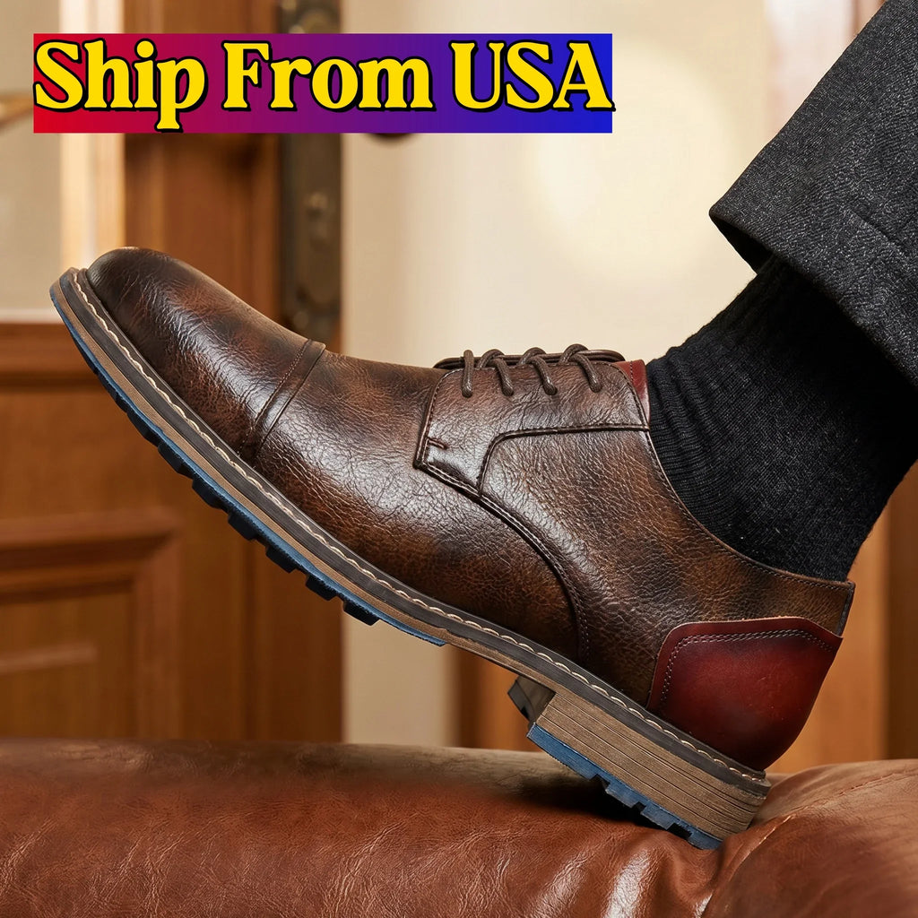 Retro Men Casual leather shoes Cap Toe Oxford Men Derby Shoes Fashion Men Leather Shoes