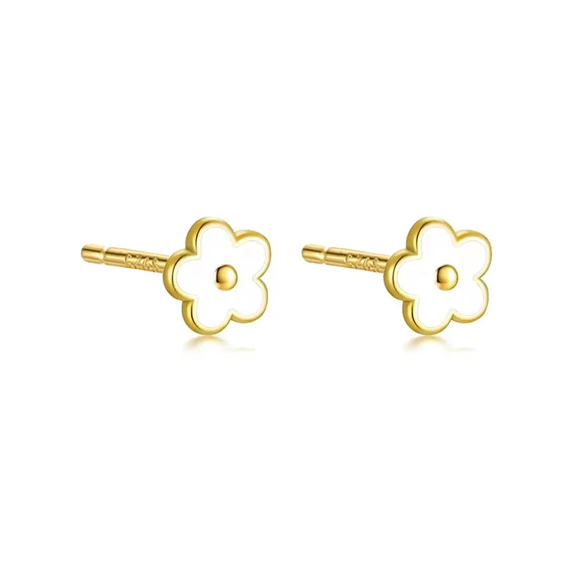 925 Sterling Silver Romantic White Enamel Flower Screw Bead Stud Earrings for Women Fashion Simple Piercing Jewelry Gift