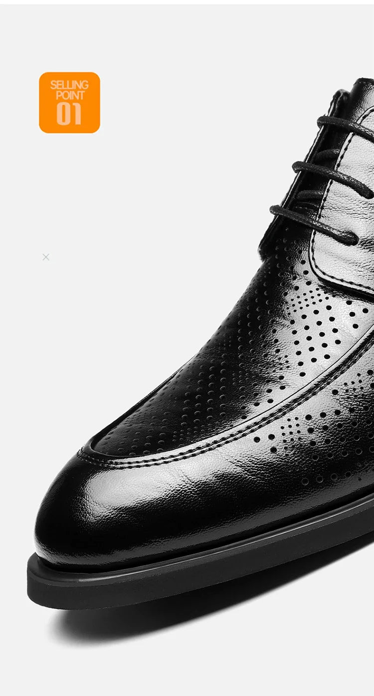 Men's Summer Breathable Leather Shoes Comfortable Soft Bottom Hollow Design Business Formal Derby Shoes British Style-SJ551-1