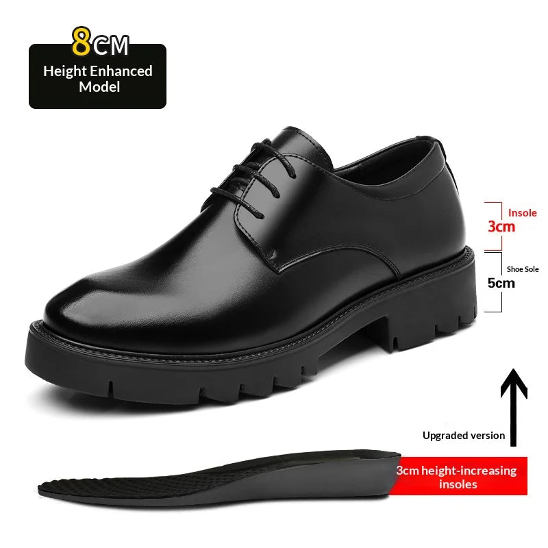 Summer Hollow Out Breathable Men Height Increasing Oxford Shoes 8/10CM Formal Business Dress Wedding Party Elevated Leather Shoe