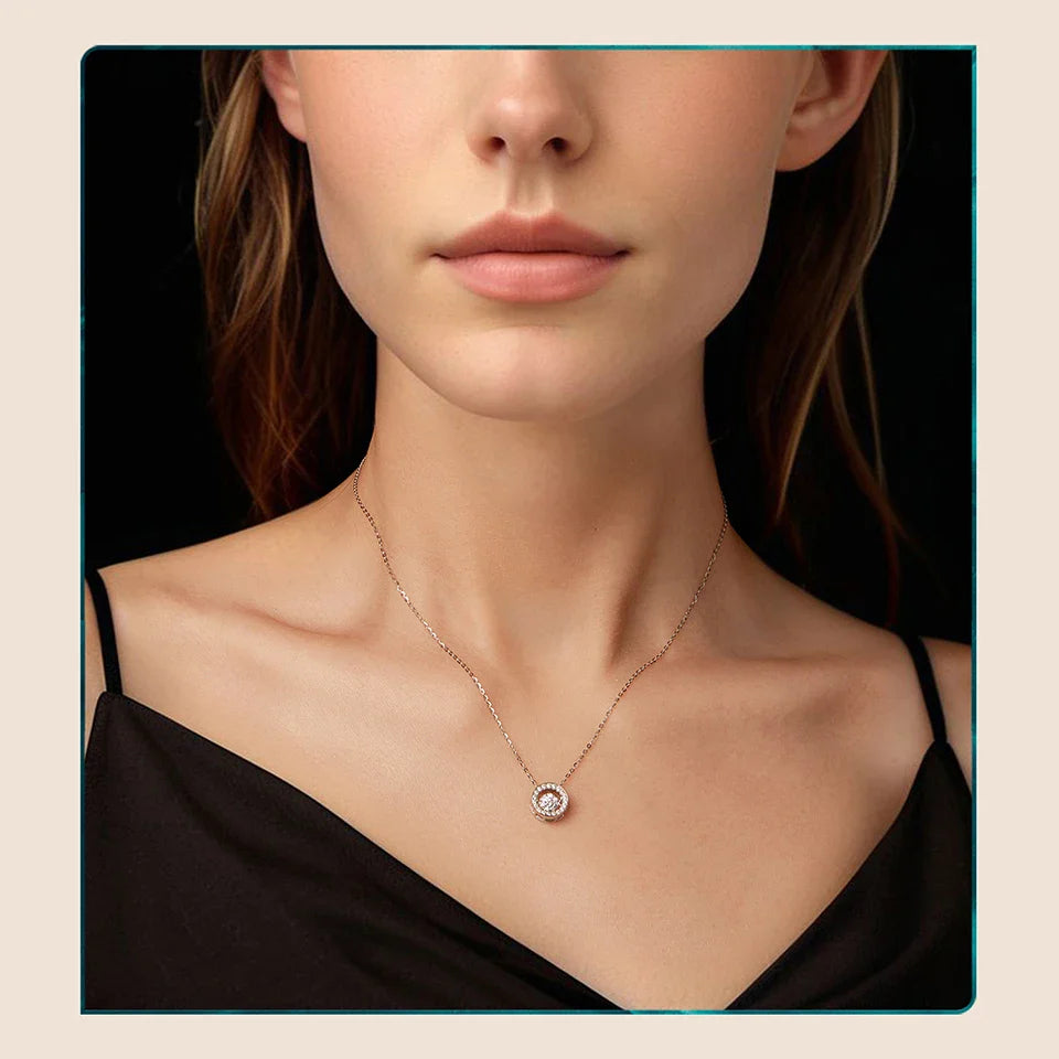 0.5CT Dancing Moissanite Necklace 925 Sterling Silver Halo Round Pendant Link Necklace for Women Wedding Jewellry Gift