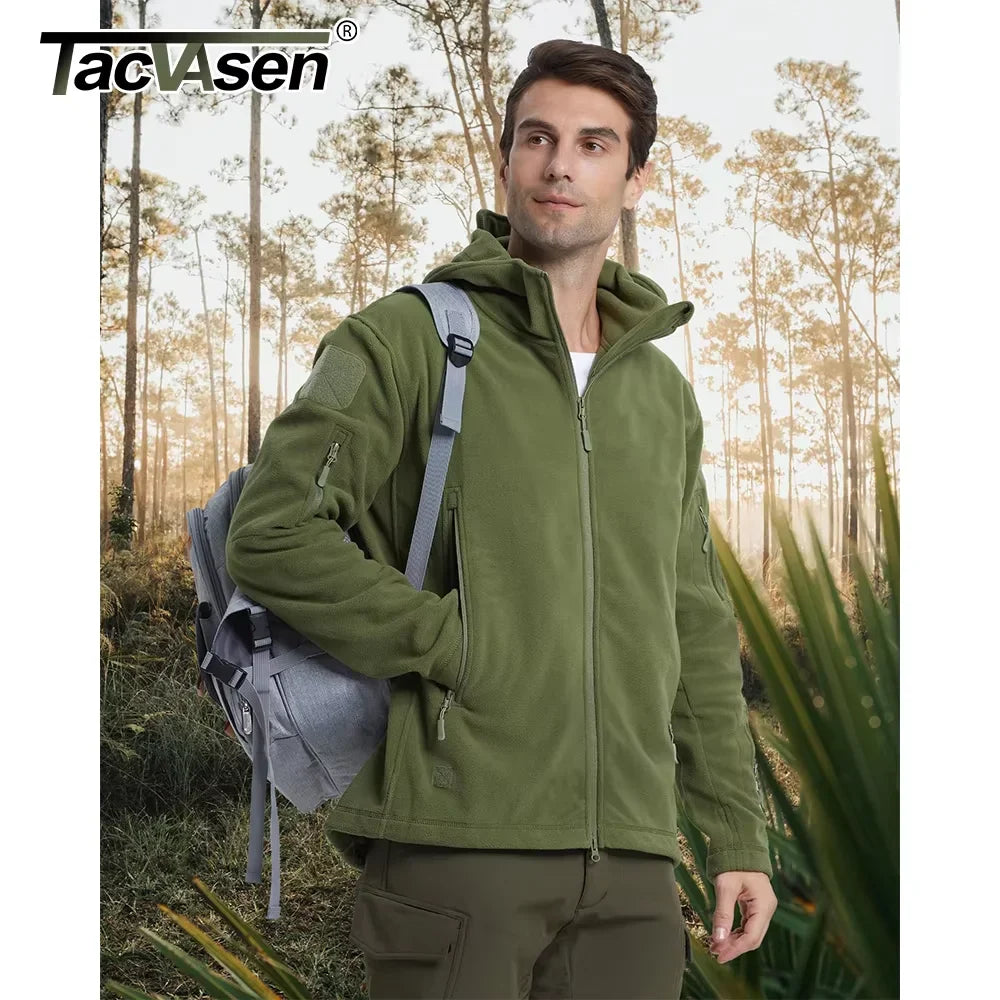 TACVASEN Winter Hooded Coats Mens Fleece Jackets Full Zip Up Multi-Pockets Fishing Hiking Climbing Outerwear Causal Parka Tops