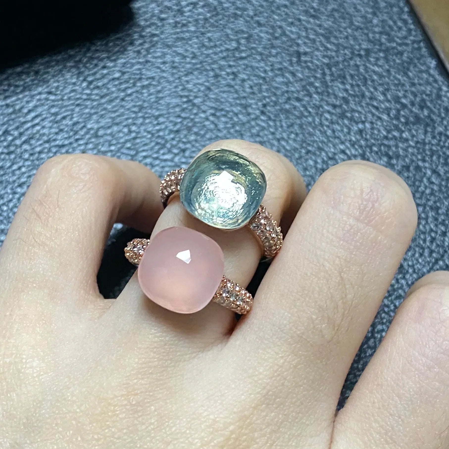 Original Design Pink Crystal Zircon Ring Candy Style Flat Ring for Women Wedding Party Fashion Jewelry Gift