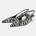 Stylish Zebra Print Design High Heels for Women Sexy Pointed Toe Kitten Heels Sandals Comfortable Street Style Slingback Shoes