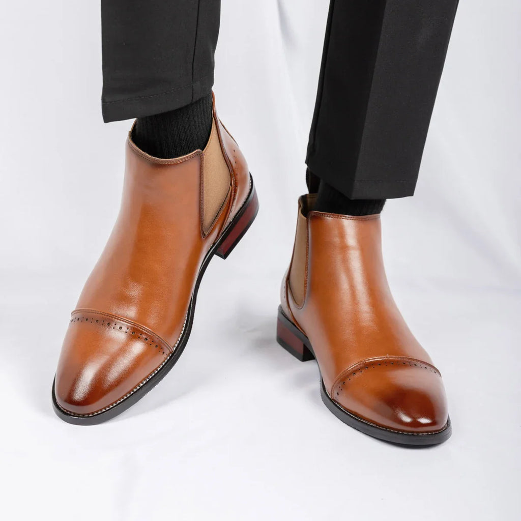 2025 Retro Men's Solid Color Pointed Business  Boot  Comfortable Wedding  Party Shoe Breathable  And  Anti-Slip Ankle Boots