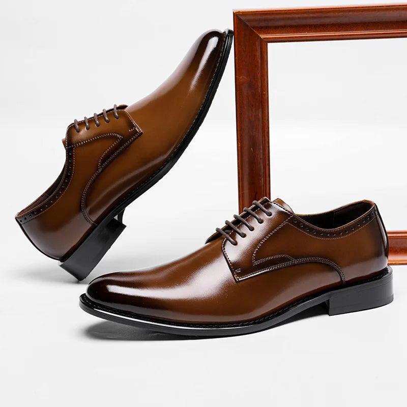 Men's leather shoes, men's genuine leather, British style, simple and smooth formal dress, business Derby men's leather shoes, c