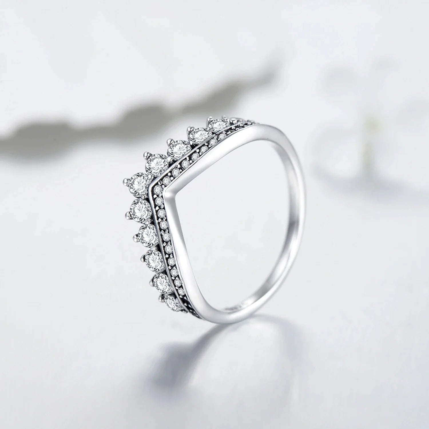 Fashion 100% Real 925 Sterling Zircon Crown Finger Ring Classic Stackable Silver Jewelry For Women Wedding Christmas Gift