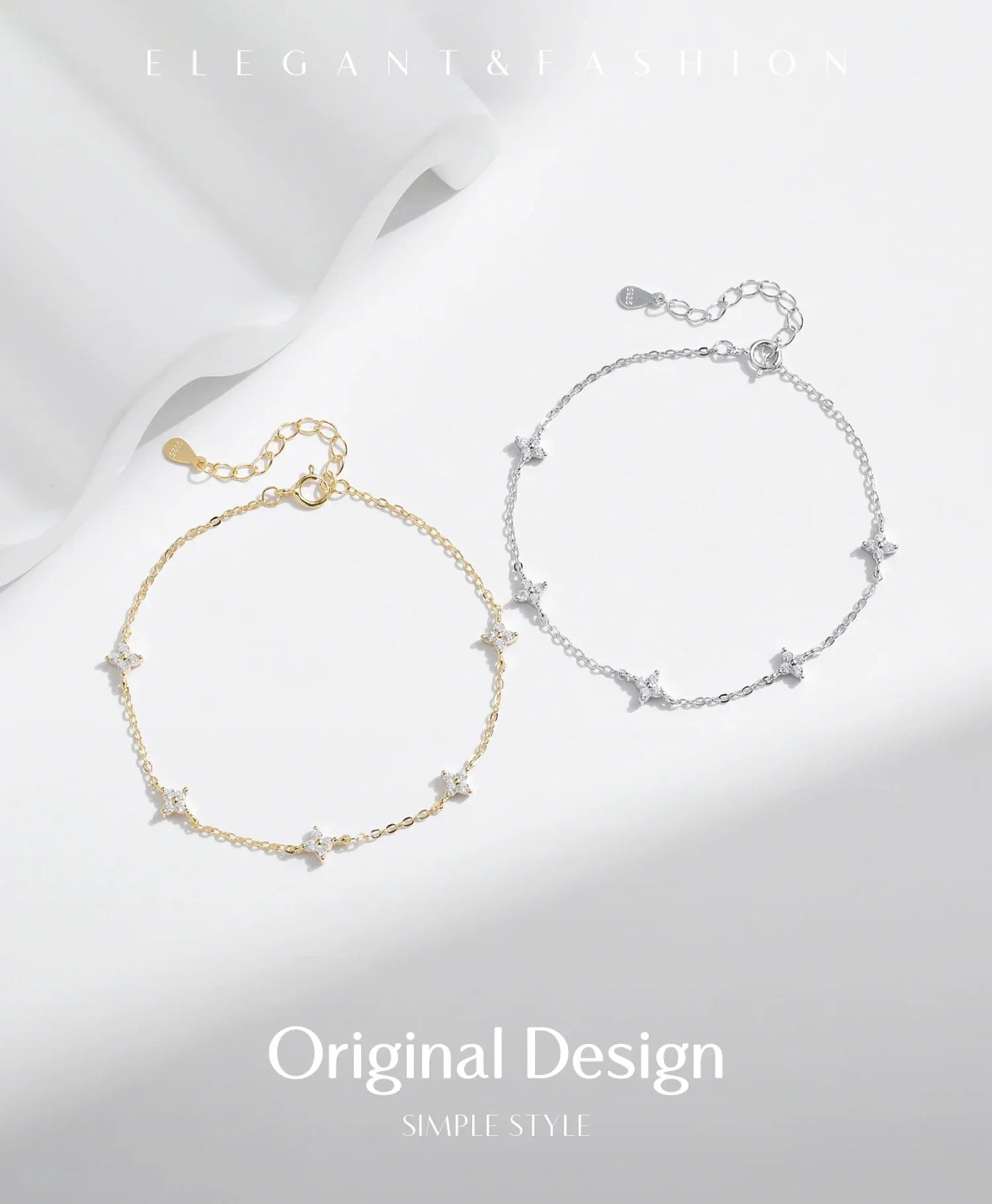 925 Sterling Silver Mini Flowers Bracelet Dainty Link Chain Pave Setting CZ For Women Wedding Fine Jewelry Gift