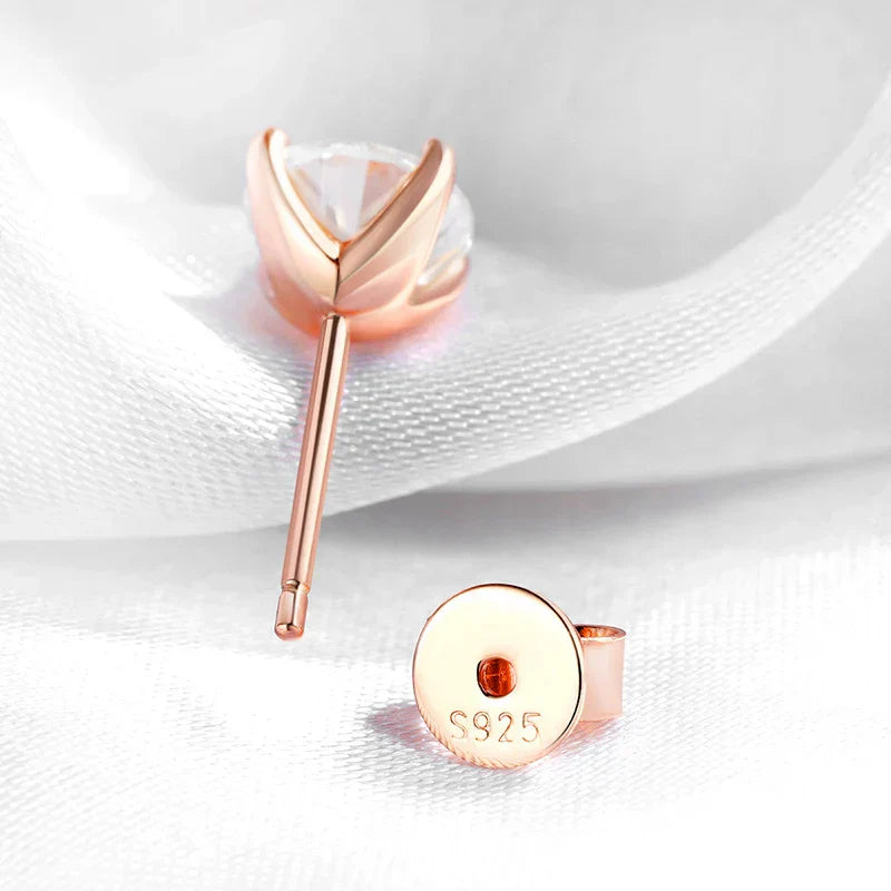 0.2-3CT Rose Gold Color Moissanite Stud Earrings for Women Sparkling Classic Wedding Lab Diamond Earring Pure 925 Silver