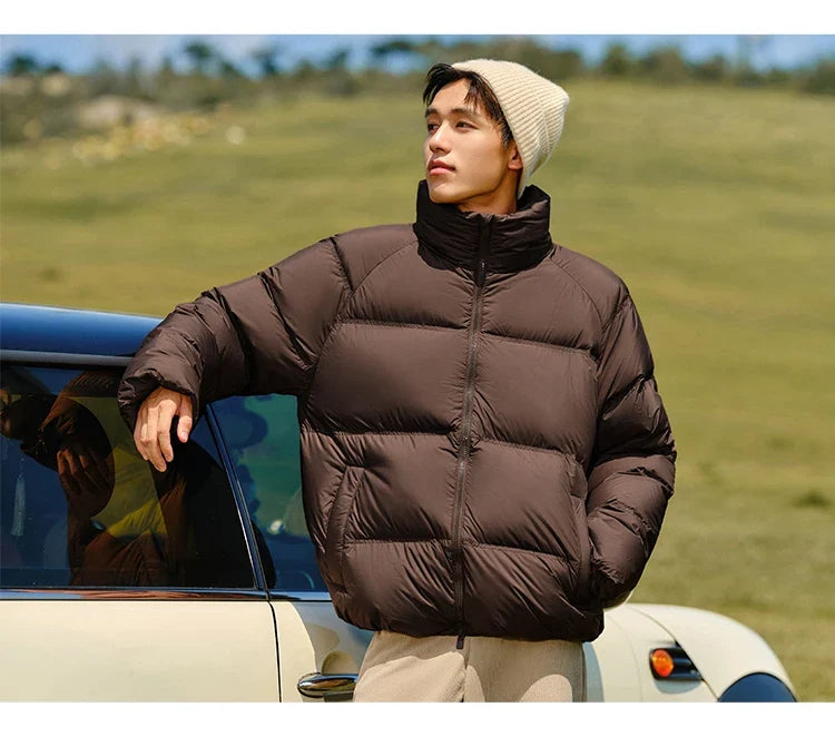 Down Jacket Men 2026 Winter New Thickened Short Coat Three-Proof Thermal Puffer Coat Couple Top Trendy Down Jacket