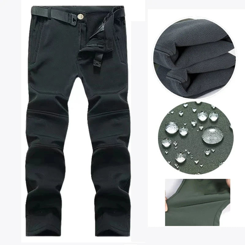 Men's Autumn Winter SoftShell Fleece Jackets Male Hood Windproof Coat Fishing Hiking Camping Climbing Skiing Warm Pants Trousers