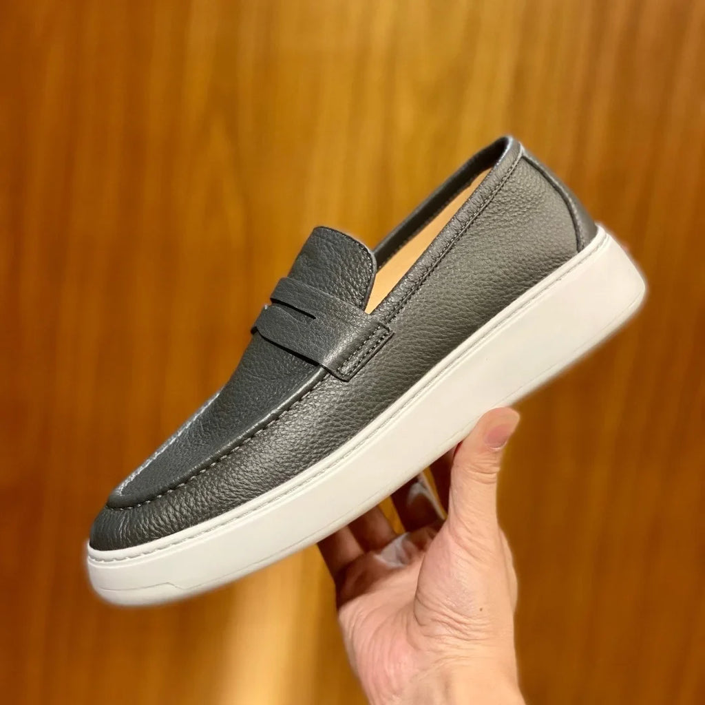 2026 New Men Genuine Grain Leather Penny Loafers Slip On Platform Non Slip Soft Sole Business Casual Driving Daily Walking Shoes