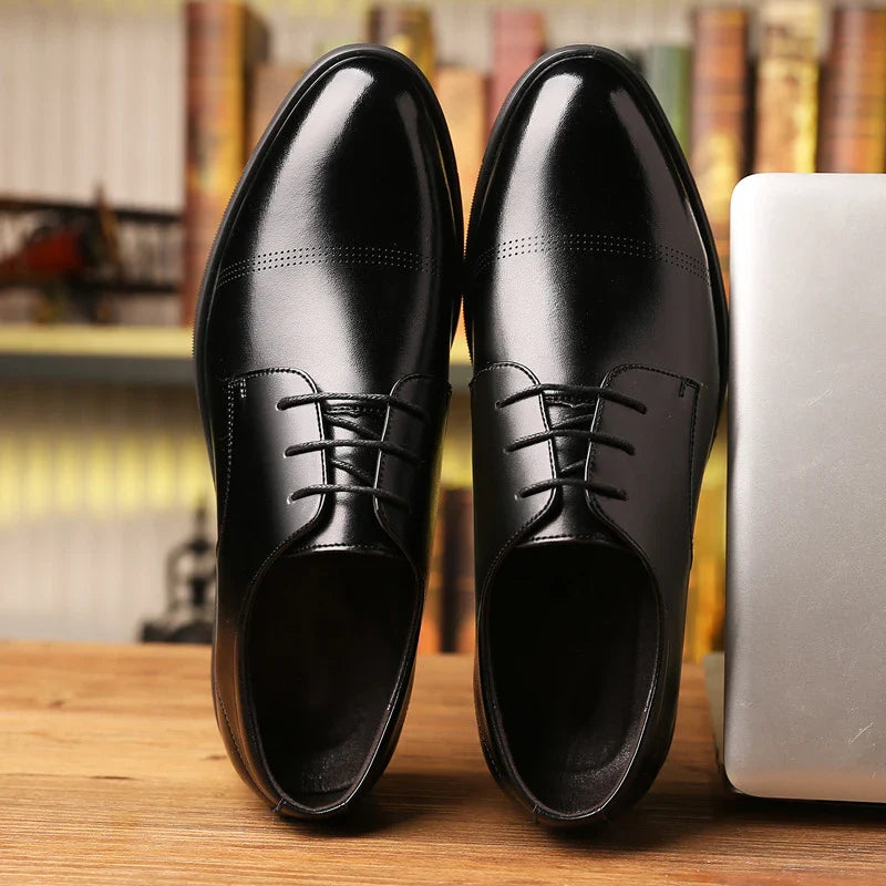 Mens Black Genuine Leather Perforated Cap Toe Lace Up Formal Business Oxford Shoes Breathable Summer Office Casual Dress Shoes