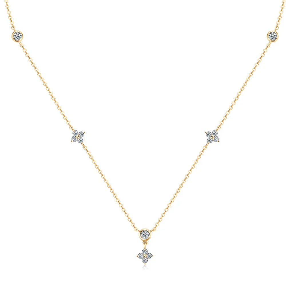 Rose Gold Four Leaf Clover Moissanite Necklace 925 Silver Plated 18k Yellow/White Gold Diamond Choker Chain for Women Jewelry
