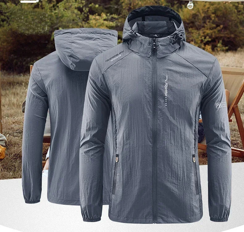 Men's UPF 50+ UV Protection Windbreaker Quick Dry Jacket Outdoor Sun-Protective Thin Hiking Fishing Cycling Hooded Sport Light