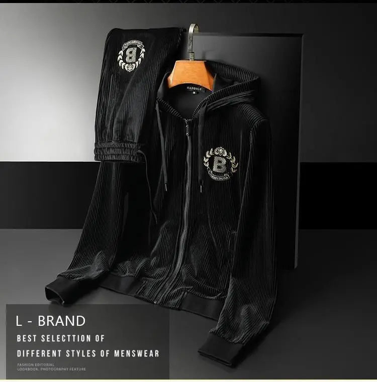 Hoodies For Men Autumn and Winter high quality Gold Velvet Thickened suit plus size Sports suit Two-piece Set pant sets