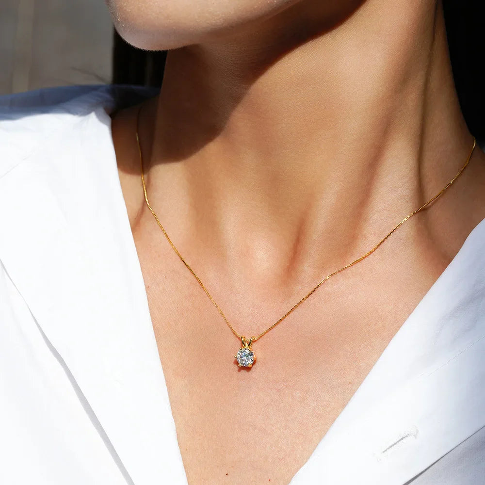 PureNew 1-5ct Full Shape Moissanite Necklace For Women S925 Silver Plated 18k Gold D Color VVS1 Women's Moissanite Chain Gift