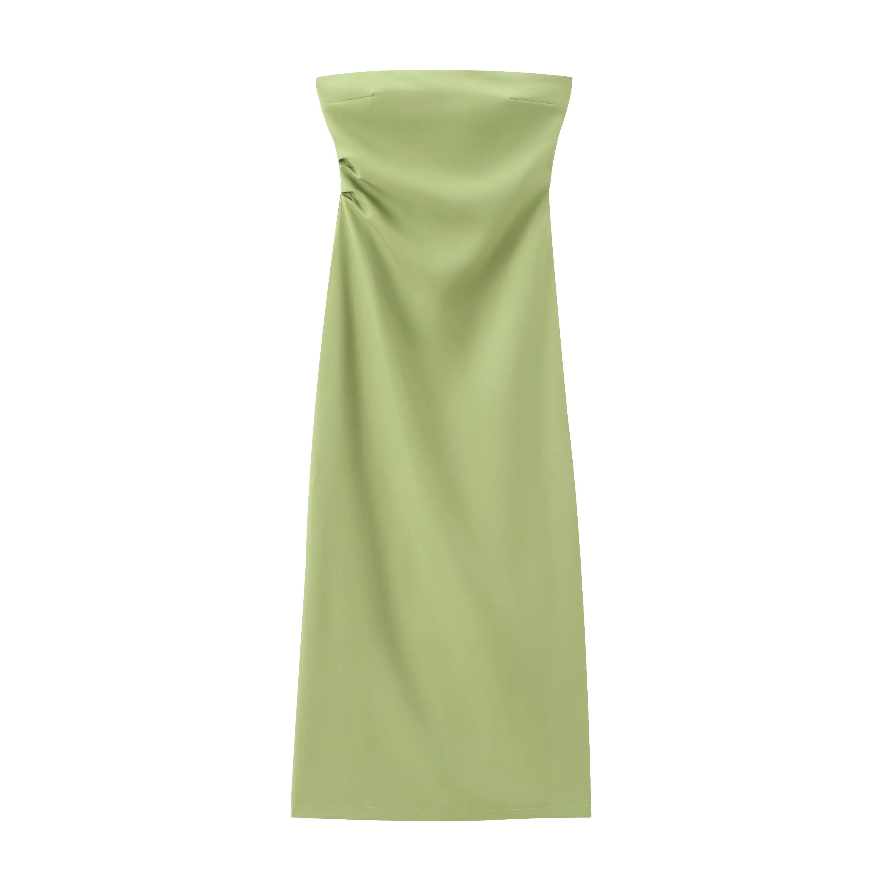 Women Fashion Summer New Sexy Split Back Zip Pleated Sleeveless Strapless Dress Chic Female French Elegant Evening