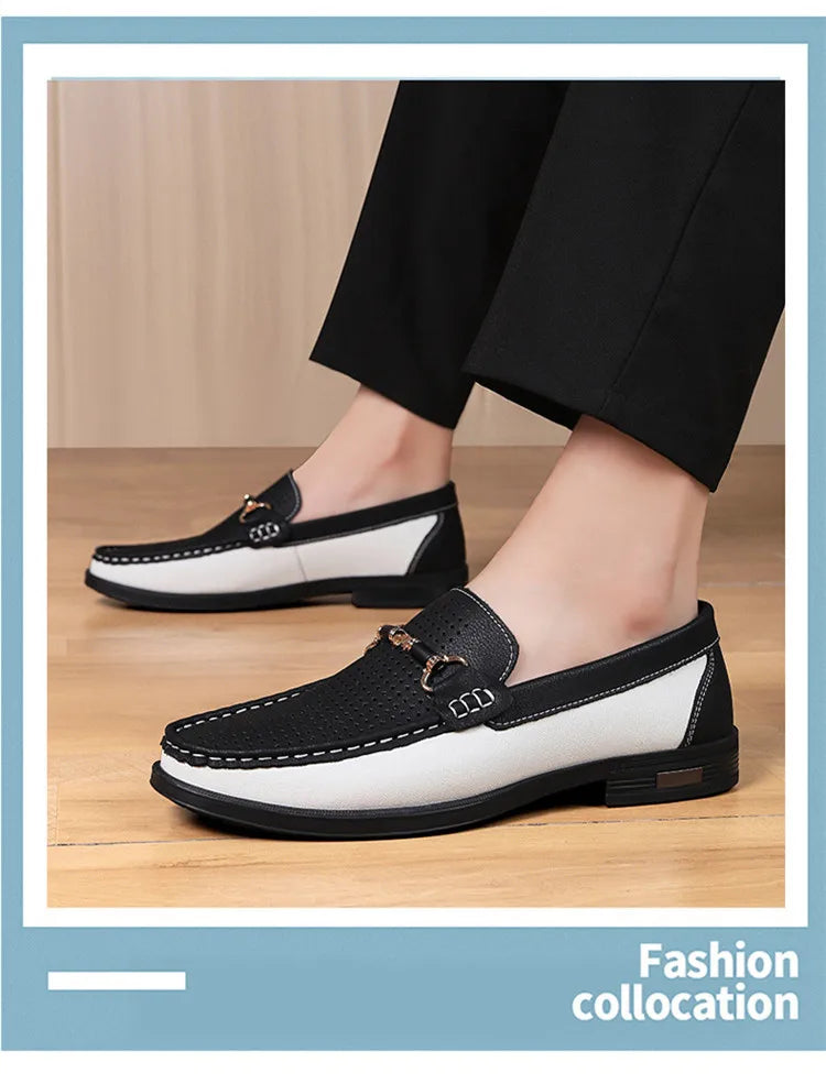 Trendy High Quality Genuine Leather Shoes for Men Summer Breathable Men's Casual Loafers Plus Size 47 Slip-on Driving Shoes Man