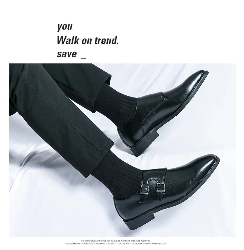 Men's Monk Leather Shoes Pointed Toe Buckle Dress Shoes Oxfords Classic Retro Business Office Wedding Comfortable