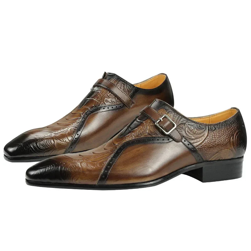 Deluxe Trendy Men's Leather Brogue Shoes Daily Outdoor Casual Shoes Brown Black Print Design Custom Service Drop Shipping