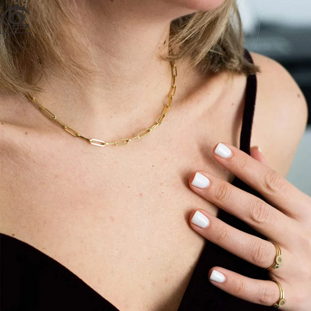 14K Gold Plated Genuine 925 Sterling Silver Paperclip Neck Chain 6/9.3/12mm Link Necklace for Women Men Jewelry SC39