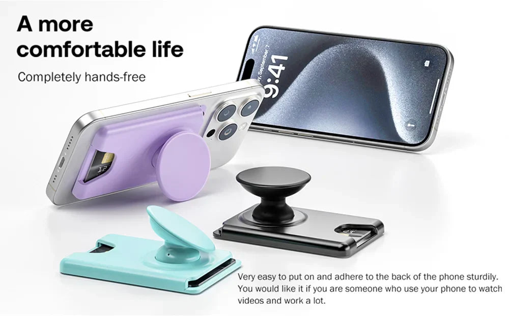 Grippopso Universal Magnetic Wallet With Expanding Phone Grip,Phone Card Holder Solid SocketWallet For IPhone Samsung Wallets
