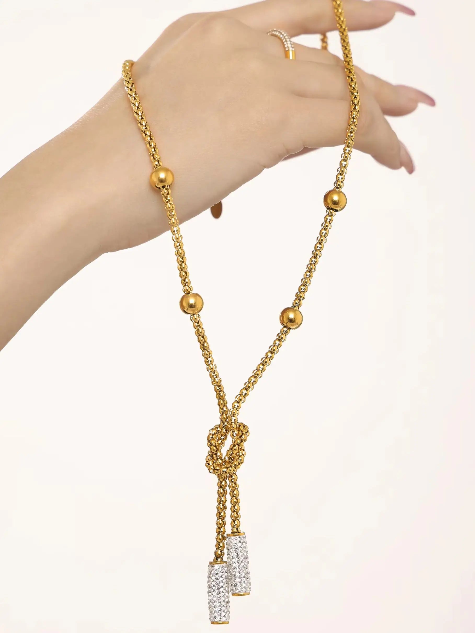 Nivora Stainless Steel Rhinestone Pendant Neck Choker Long Sweater Necklace For Women Fashion Gold Plated Jewelry طقم مجو