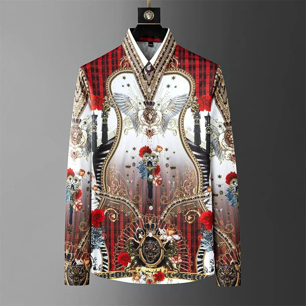 Crown Print Shirt Men's Long Sleeve Casual Shirt High Quality Fashion Popular Premium Plus Size Men's Clothing Disfraz De Hombre