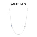 Simple Cross Beads Necklace Real 925 Sterling Silver Blue Zirconia Eye Link Chain Necklaces For Women Party Fine Jewelry