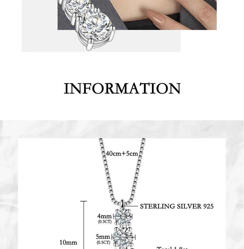 1.8CT Moissanite Necklace for Women S925 Pure Silver 3-Stone Laboratory Cultivated Diamond Pendant Luxury Jewelry Gift