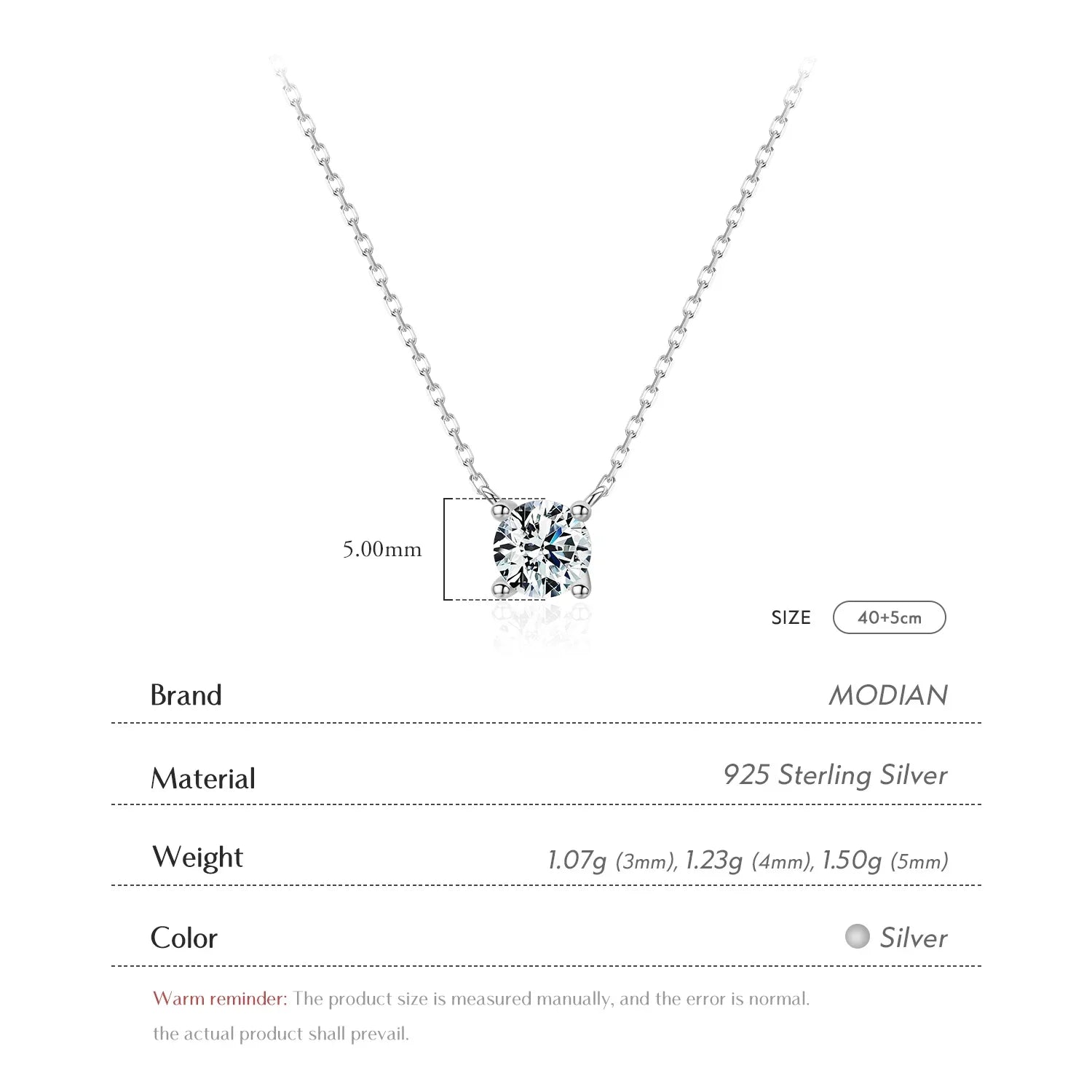 Classic 925 Sterling Silver Round Simple Clear CZ Chain Necklaces Pendant For Women Wedding Engagement Statement Jewelry