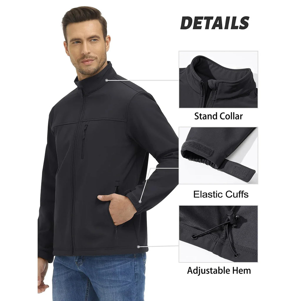 Men's Waterproof Outdoor Hiking Jacket Full Zip Windproof Fleece Lining Warm Fall Winter Work Casual Jackets