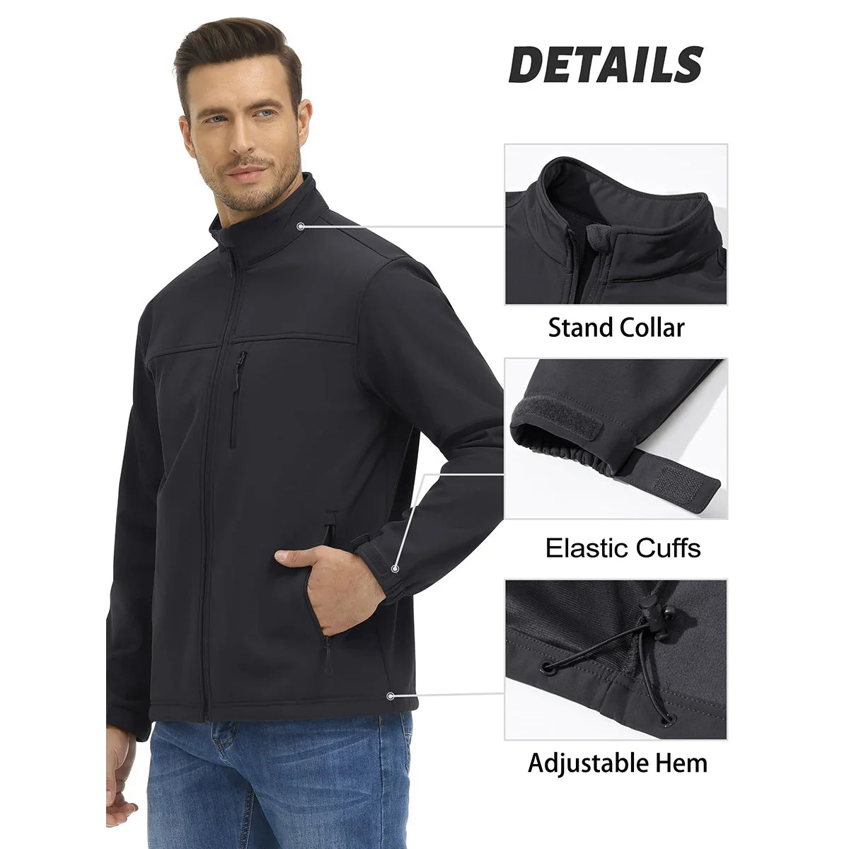 Men's Waterproof Outdoor Hiking Jacket Full Zip Windproof Fleece Lining Warm Fall Winter Work Casual Jackets