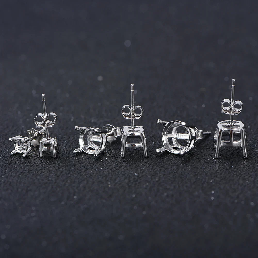 925 Silver 4-Claw Earring Settings 4mm-10mm Round Stone Holders DIY Jewelry Findings for Handcraft Earring Making